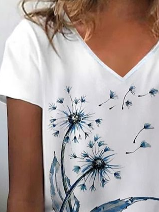 Women's Floral Print Casual V-Neck Short Sleeve T-Shirt