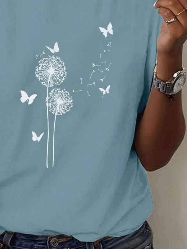 Women's Floral Print Casual Crew Neck Short Sleeve T-Shirt