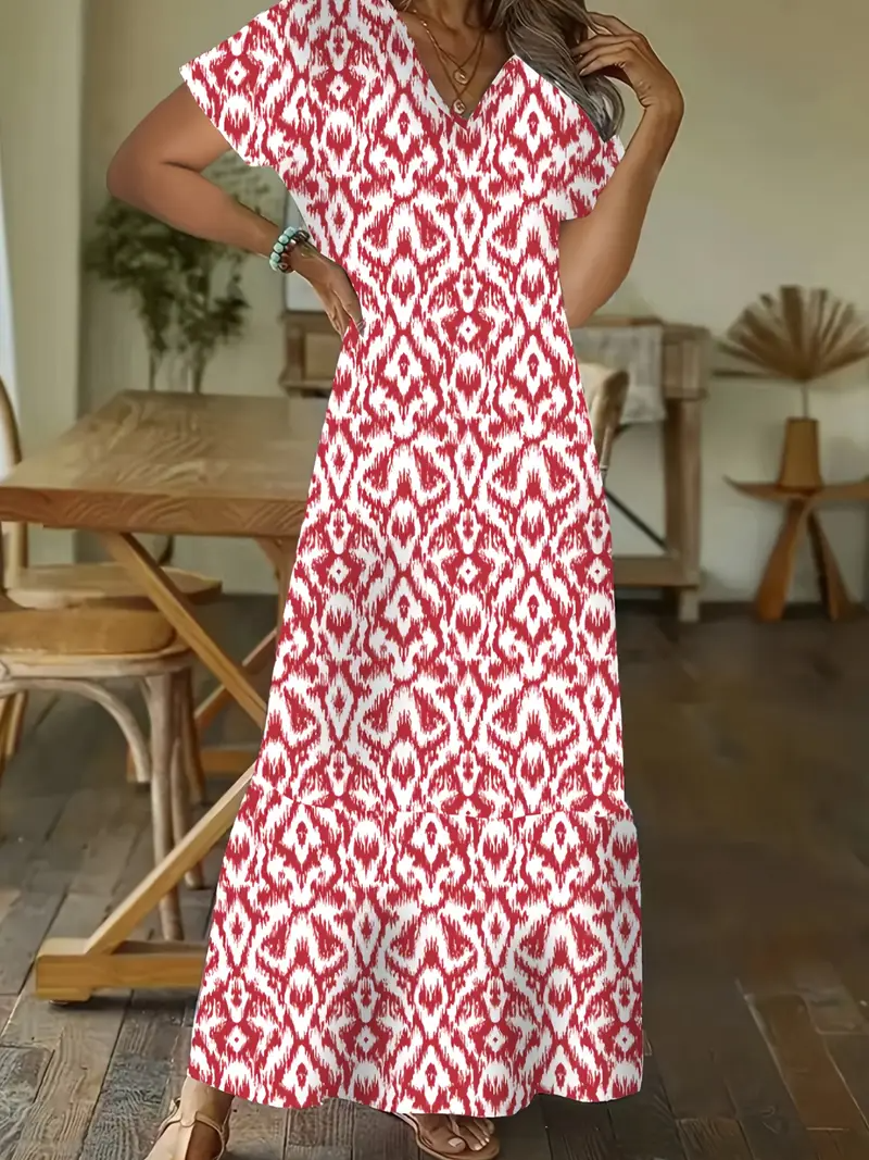 Loose V Neck Casual Dress With No