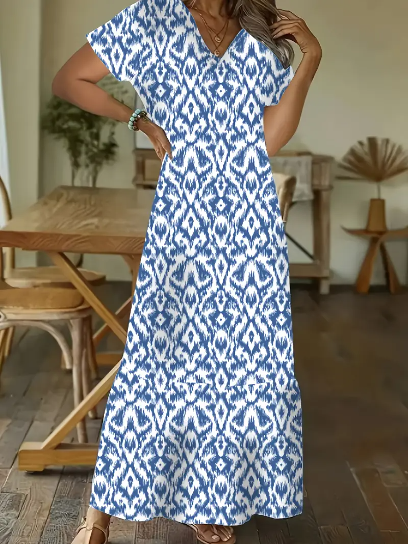 Loose V Neck Casual Dress With No