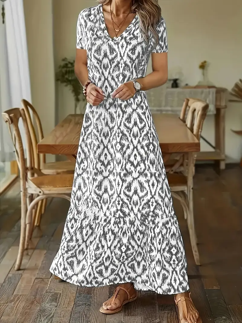 Loose V Neck Casual Dress With No