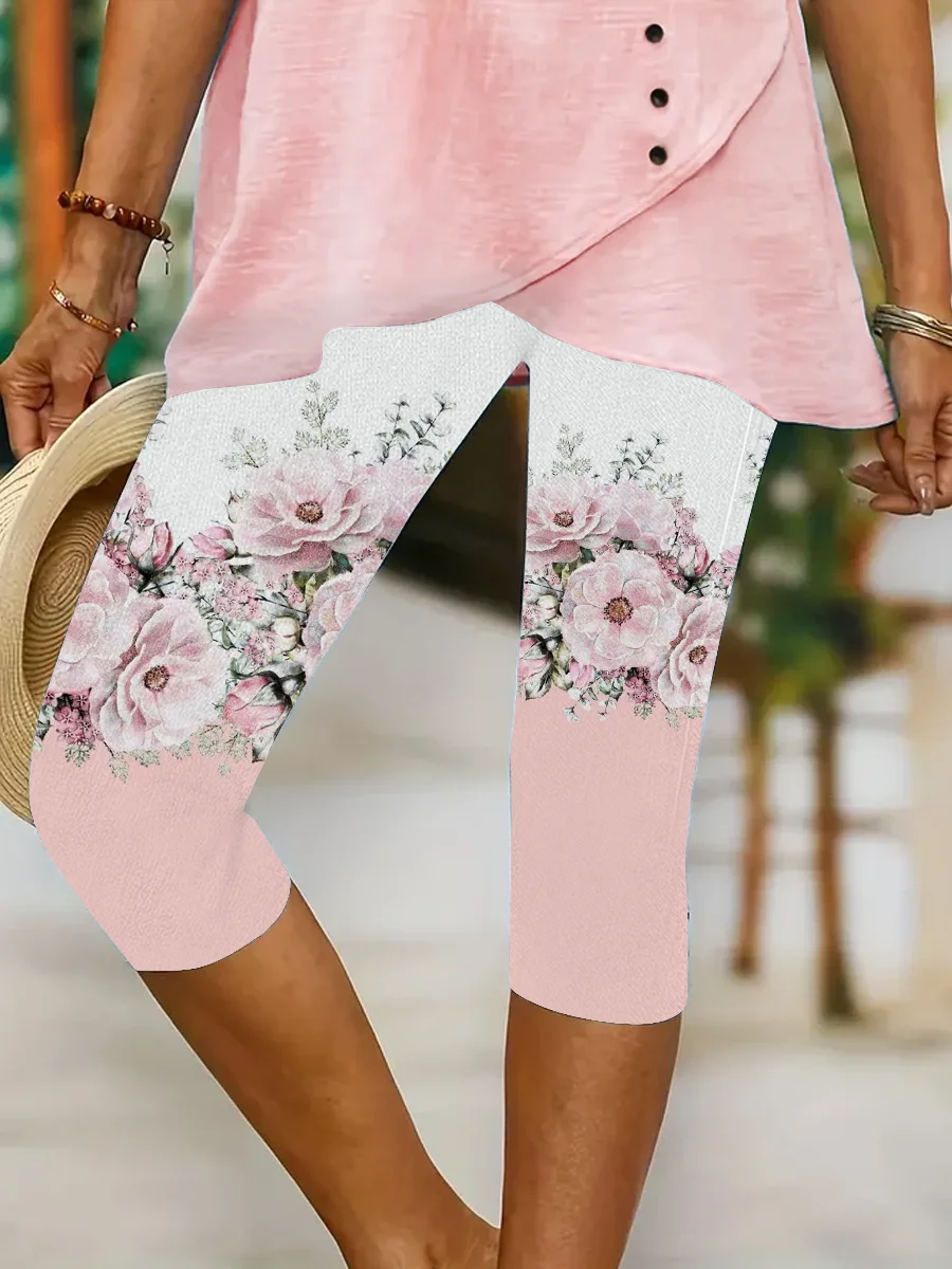 Floral contrast leggings