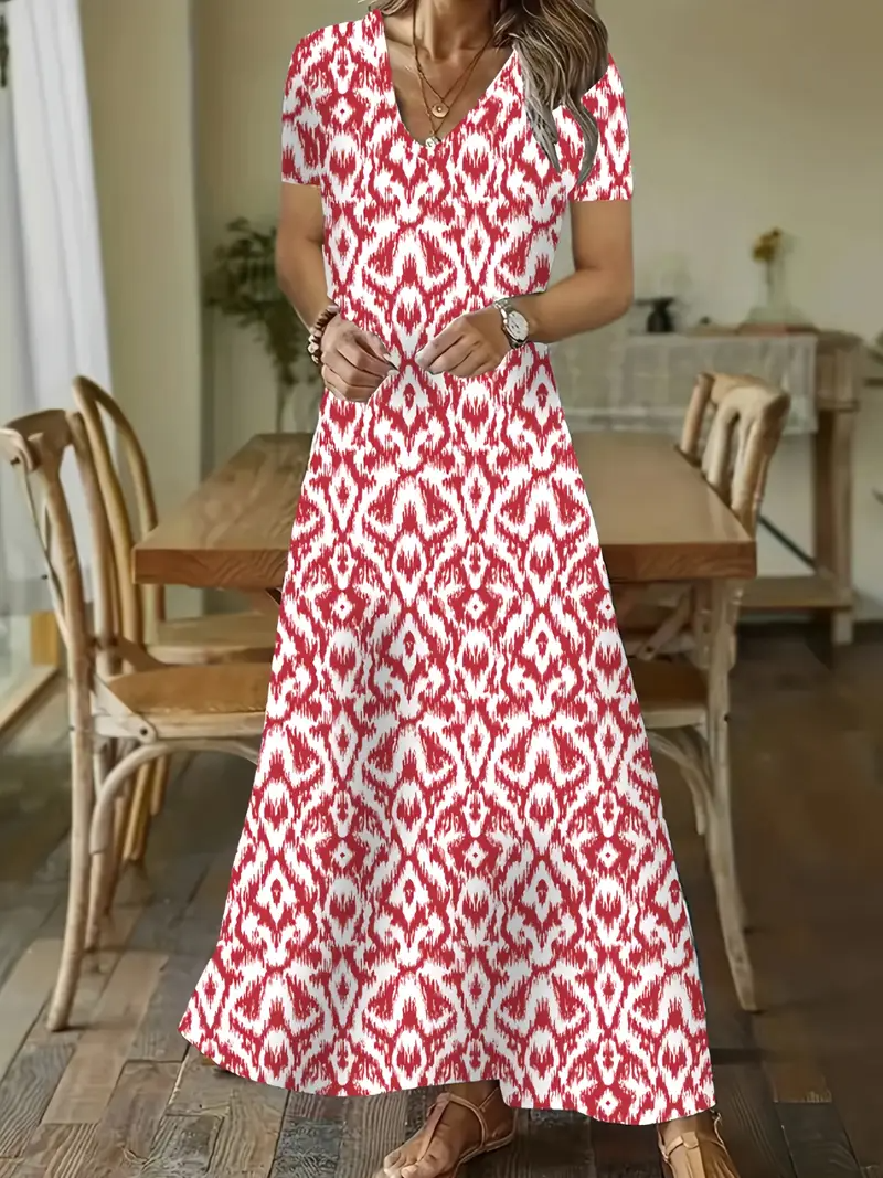 Loose V Neck Casual Dress With No
