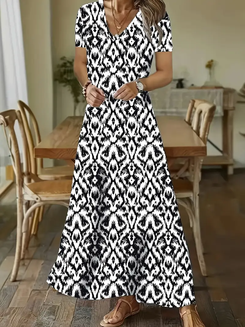 Loose V Neck Casual Dress With No