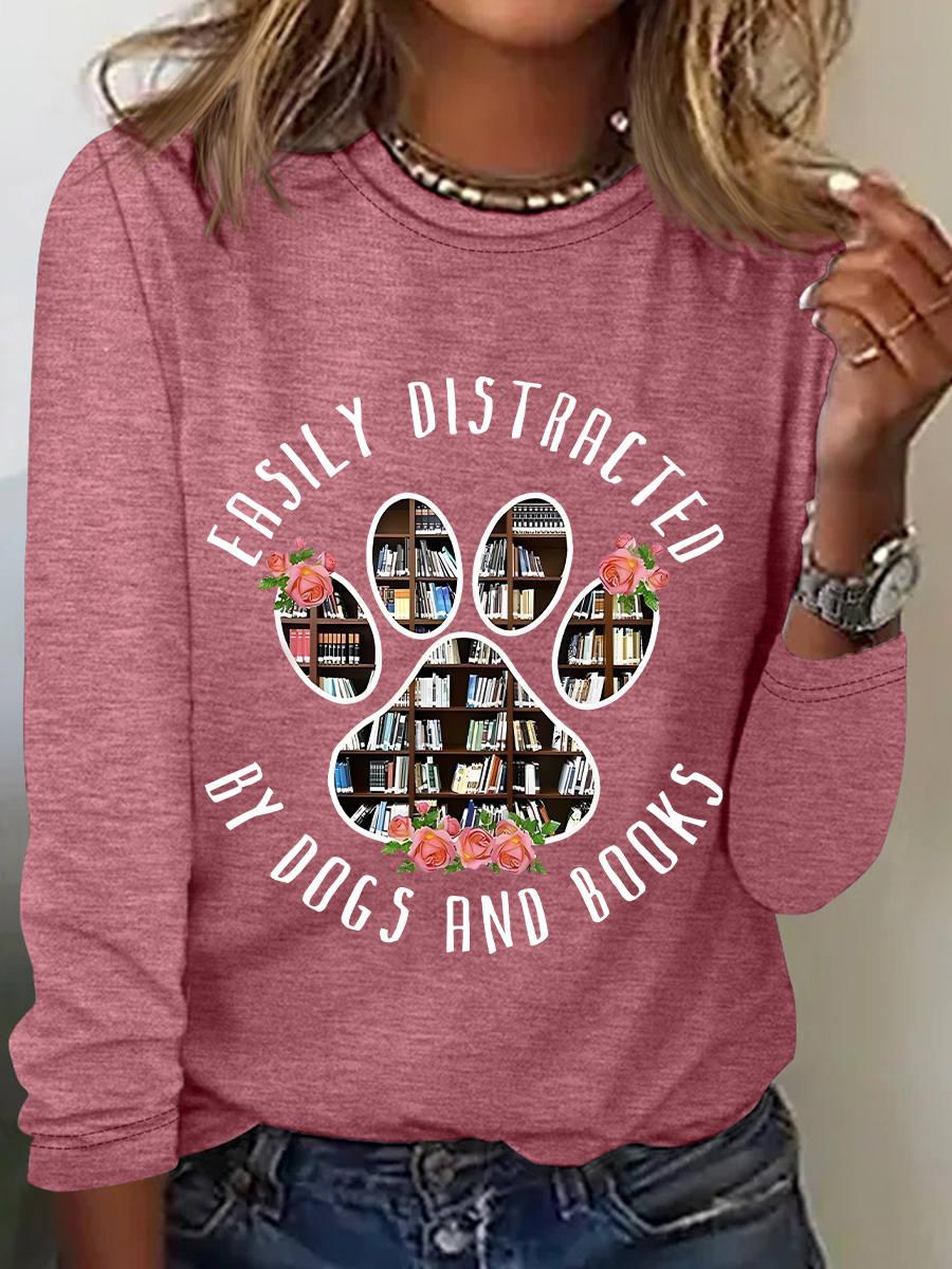 Easily Distracted Dogs And Books Casual Long Sleeve Shirt