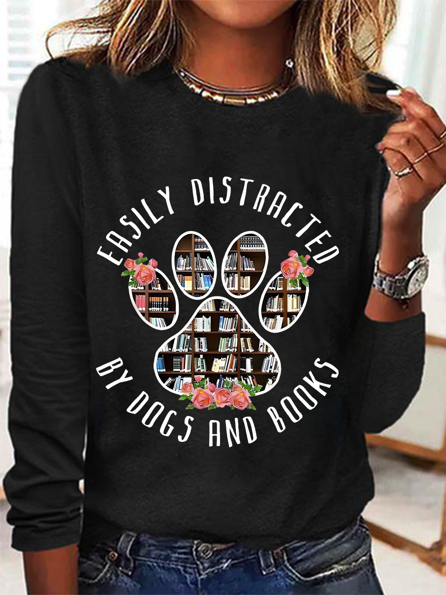 Easily Distracted Dogs And Books Casual Long Sleeve Shirt