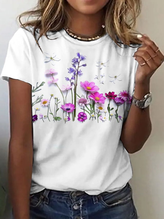 Casual Crew Neck Cotton T-Shirt