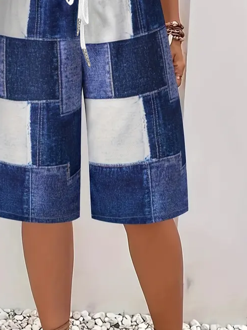 Women's Spring and Summer Plaid Print Casual Straight Lace-up Pants