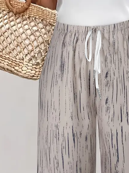 Women's Spring and Summer Striped Print Casual Straight Lace-up Pants