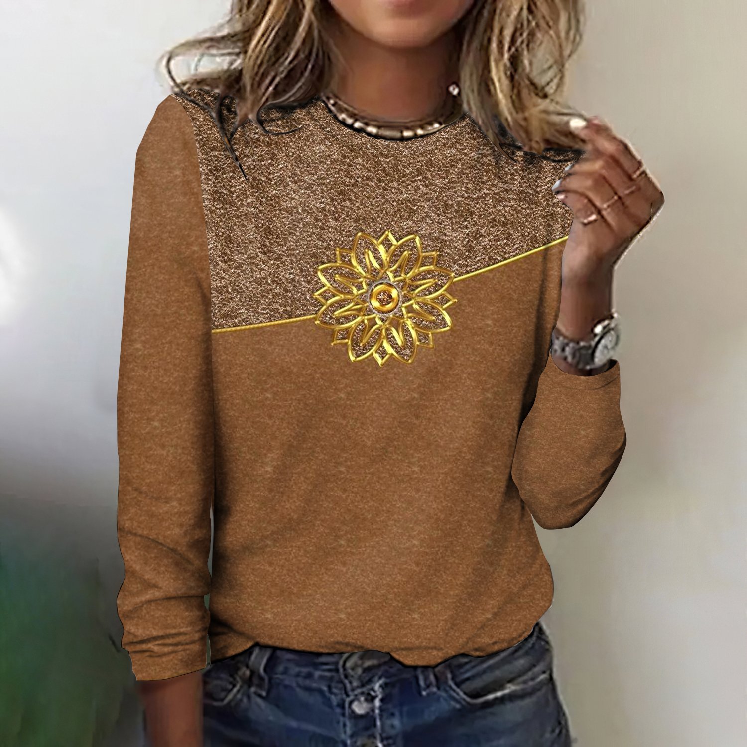 Crew Neck Regular Fit Geometric Casual T-Shirt