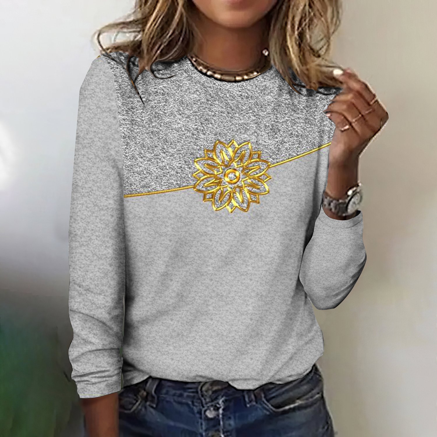 Crew Neck Regular Fit Geometric Casual T-Shirt