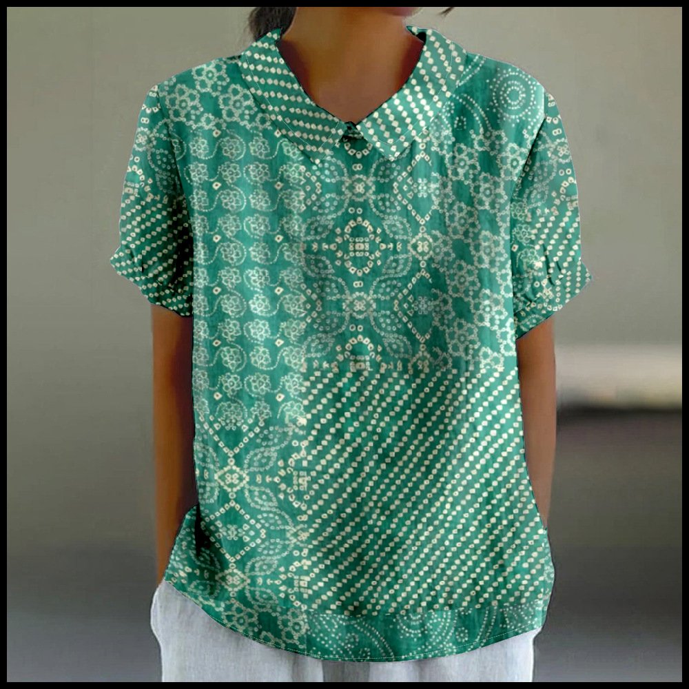 Vintage Shawl Collar Multicolor Block T-Shirt