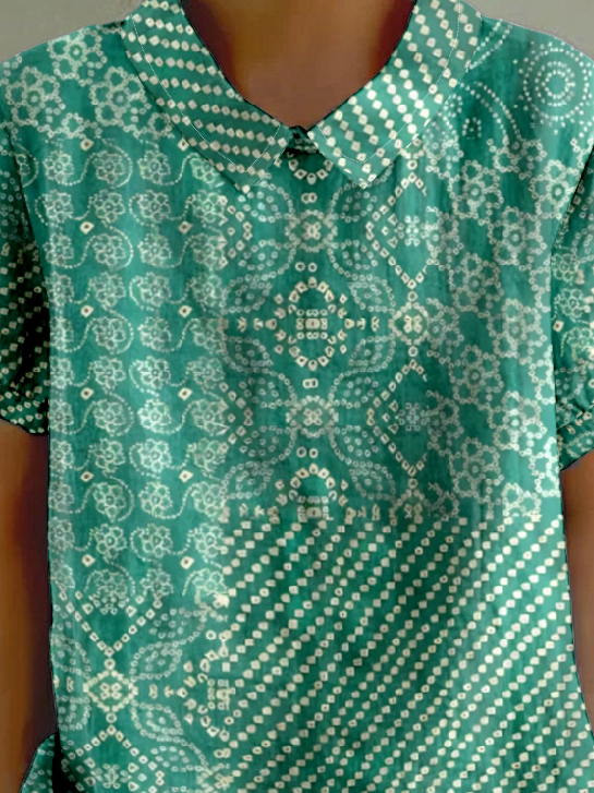 Vintage Shawl Collar Multicolor Block T-Shirt