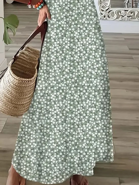 Women's Spring Summer Floral Print Casual V Neck Short Sleeve Dress