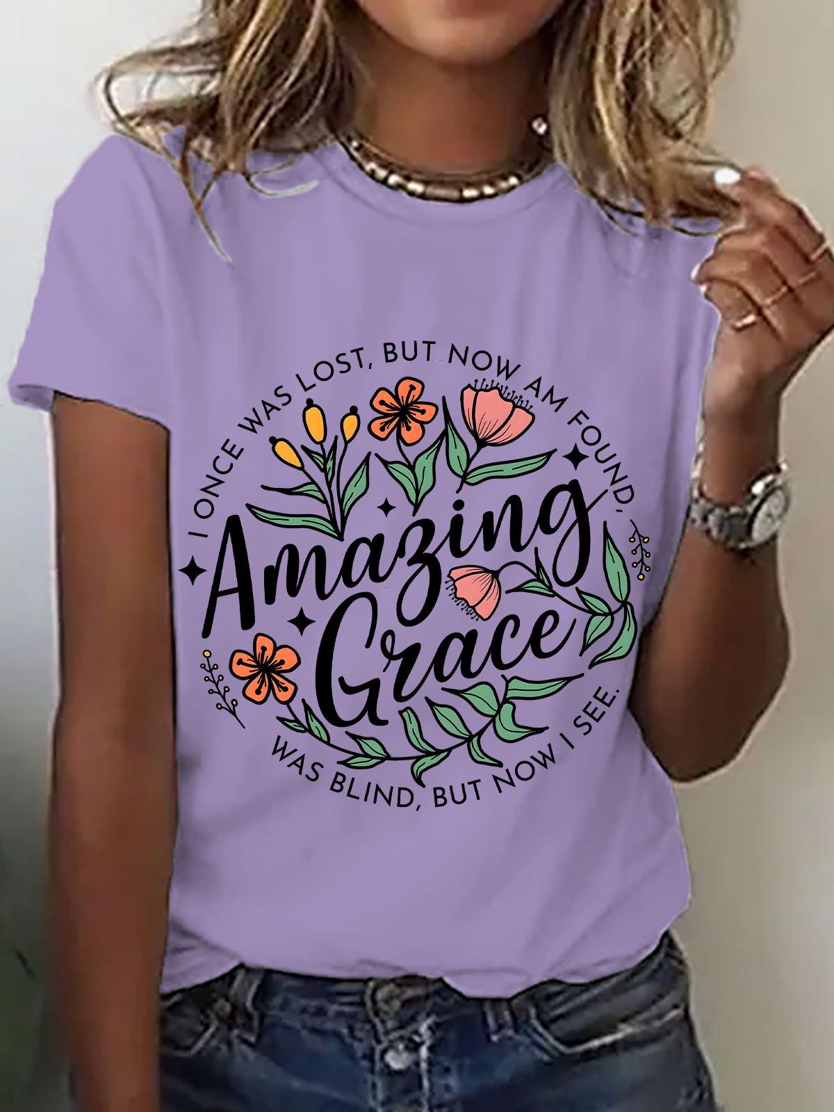 Amazing Grace Png Christian Cotton T-Shirt