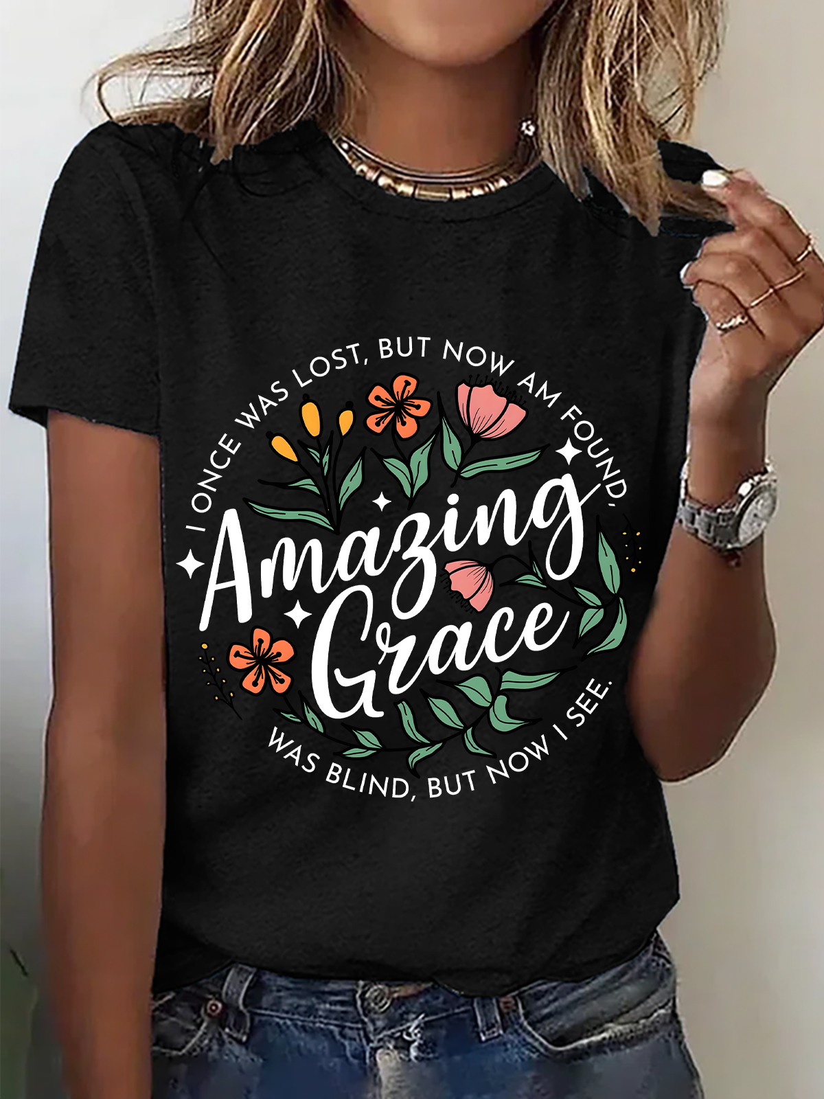 Amazing Grace Png Christian Cotton T-Shirt