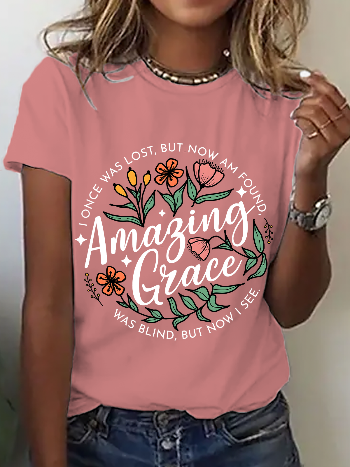 Amazing Grace Png Christian Cotton T-Shirt