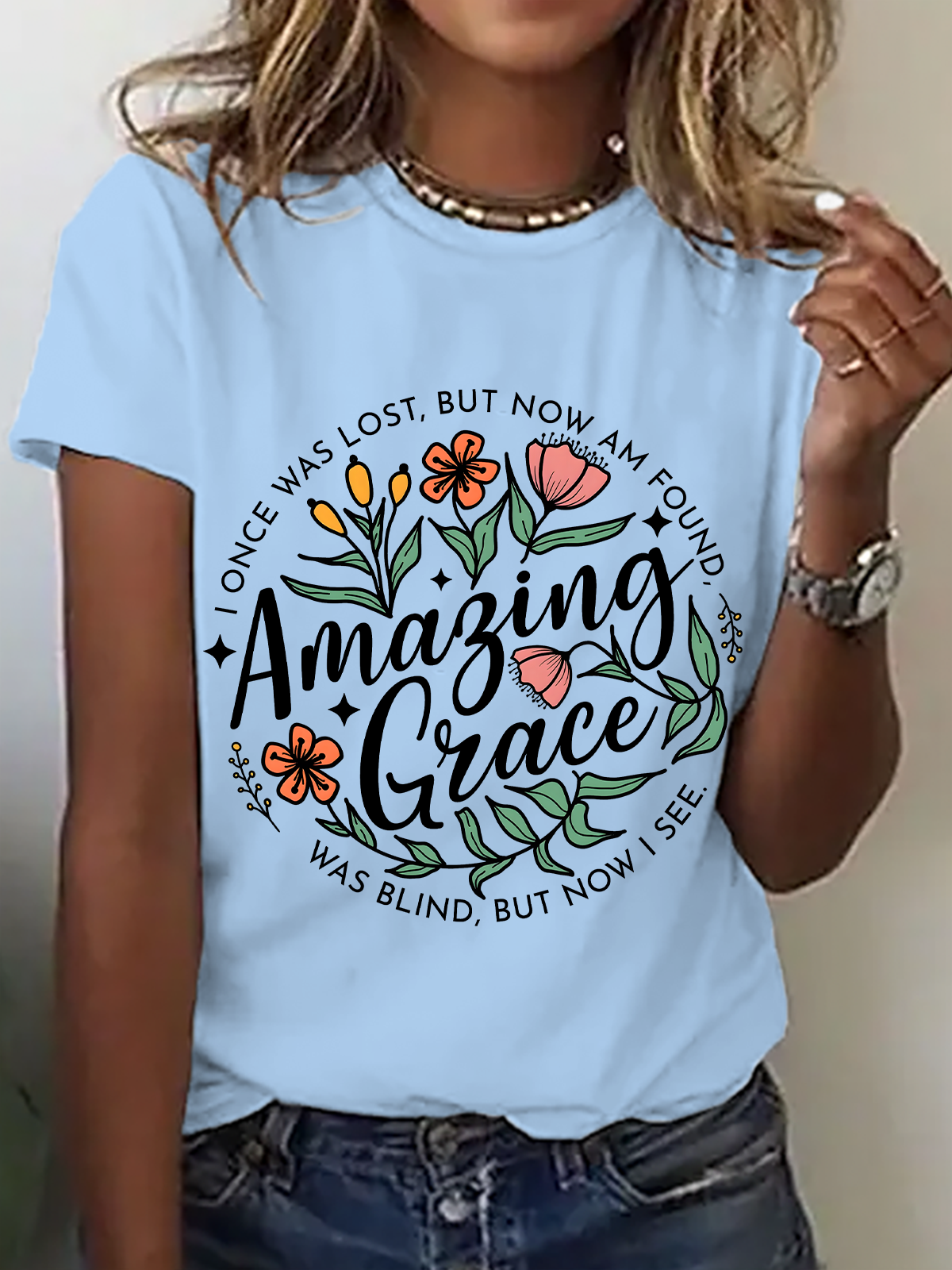 Amazing Grace Png Christian Cotton T-Shirt