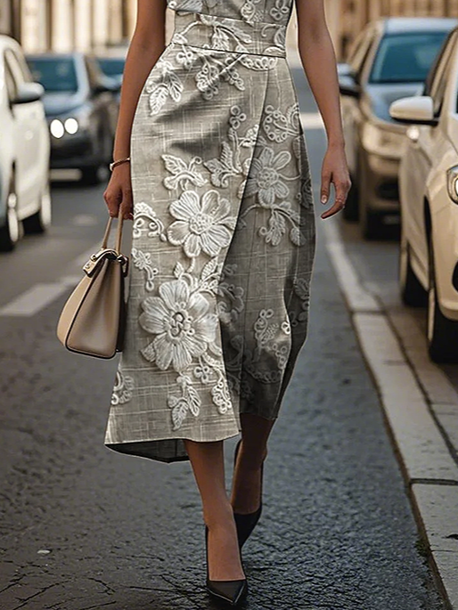 Women's Sleeveless Summer As Picture Floral Printing Crew Neck Daily Going Out Vintage Maxi H-Line Shift Dress Dress