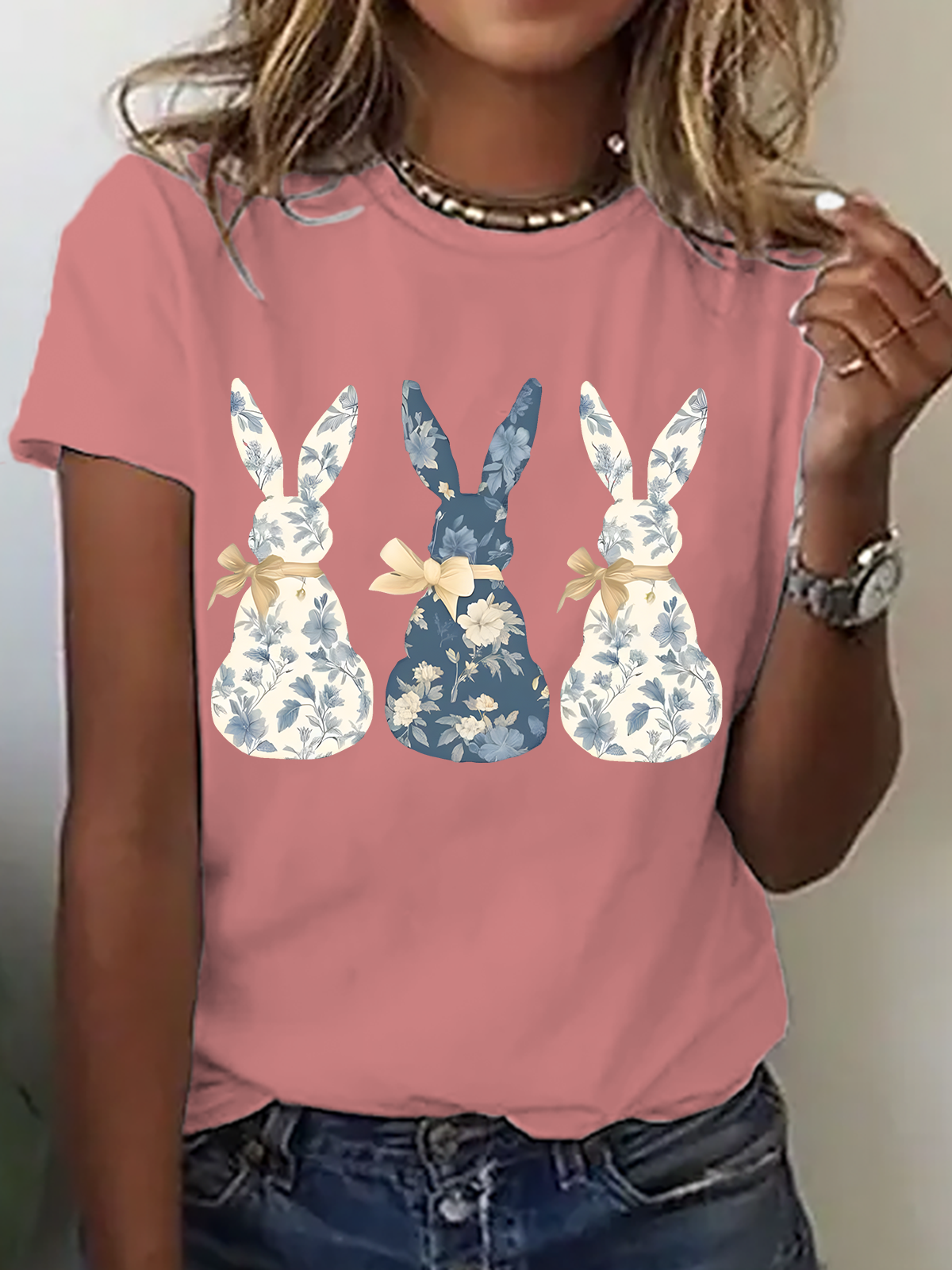 Easter Floral Bunny Cotton T-Shirt