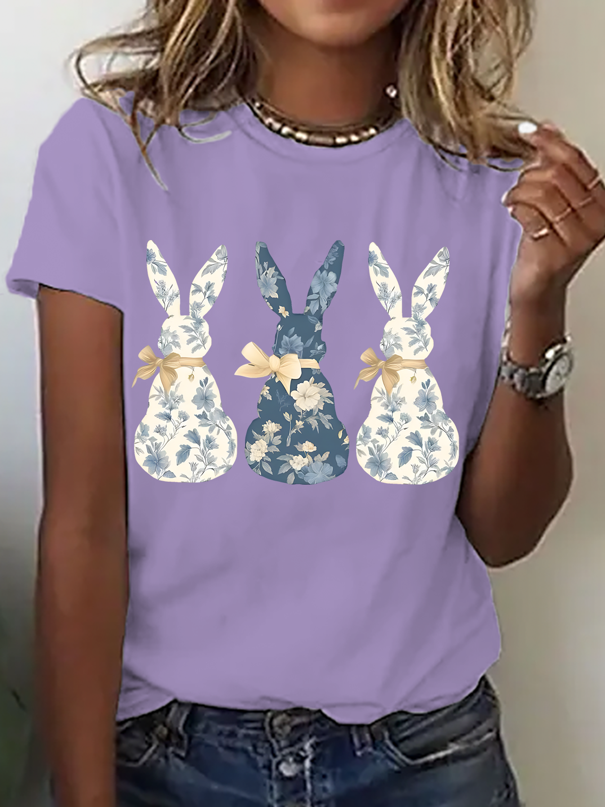 Easter Floral Bunny Cotton T-Shirt