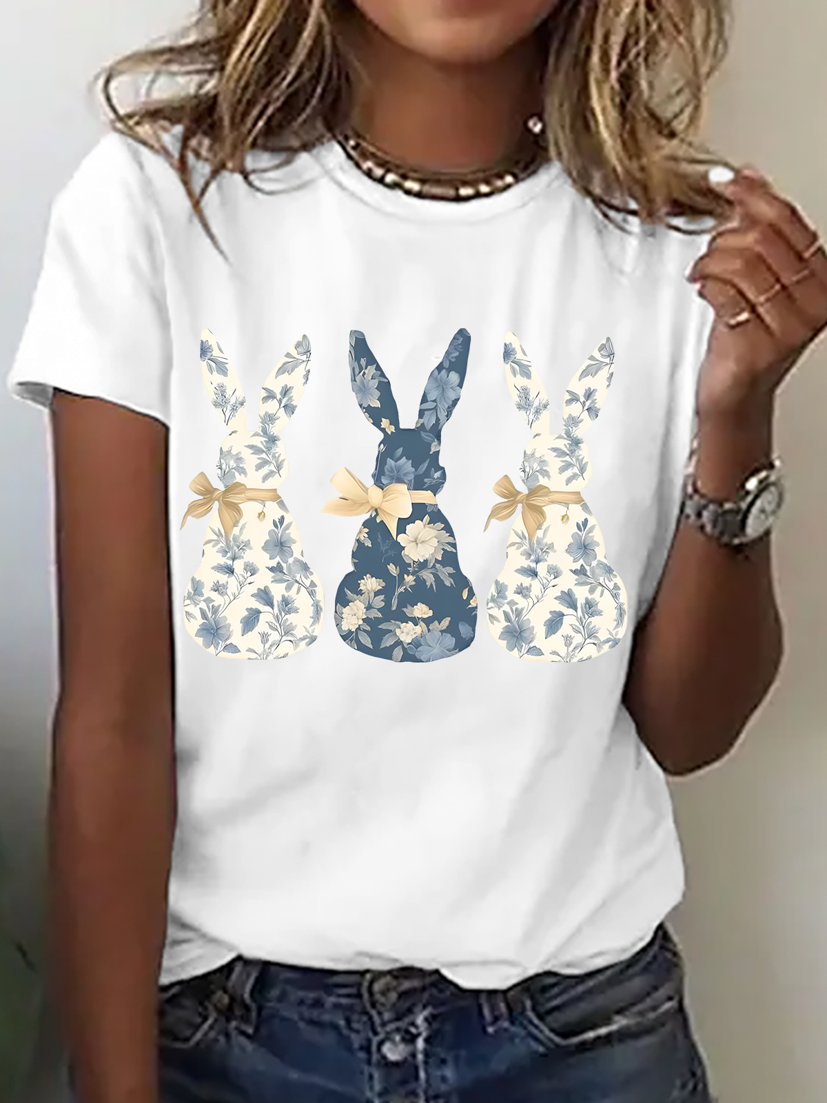 Easter Floral Bunny Cotton T-Shirt