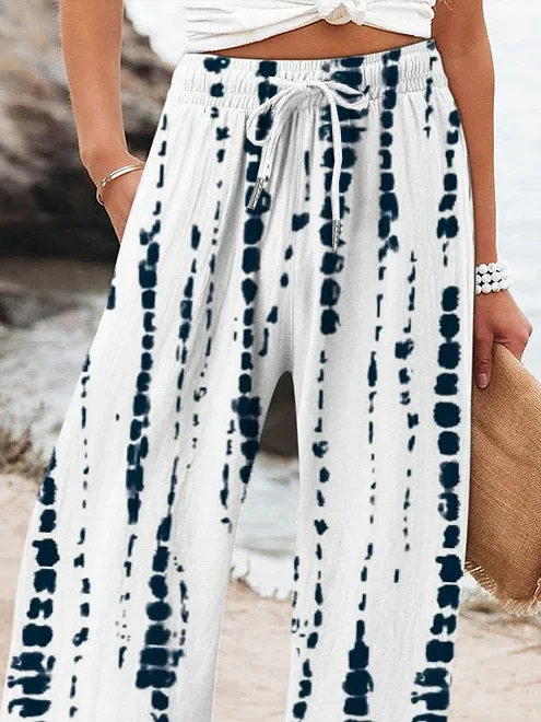 Women's  H-Line Baggy Pants Daily Going Out Pants White Casual Printing Striped Spring/Fall Pants