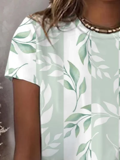 Women's Spring Floral Print Crew Neck Short Sleeve T-Shirt