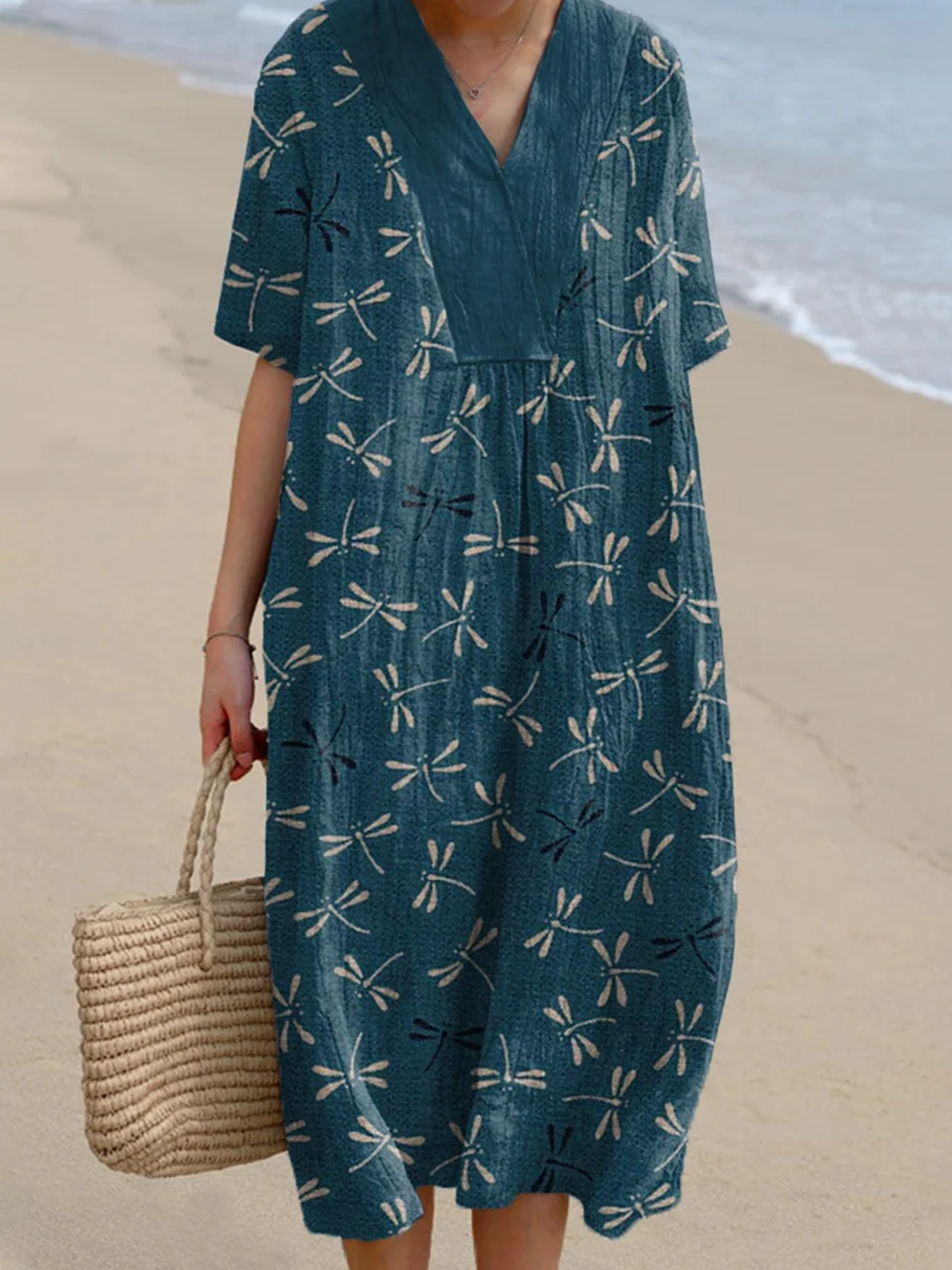 Casual Cotton Dragonfly Dress With No