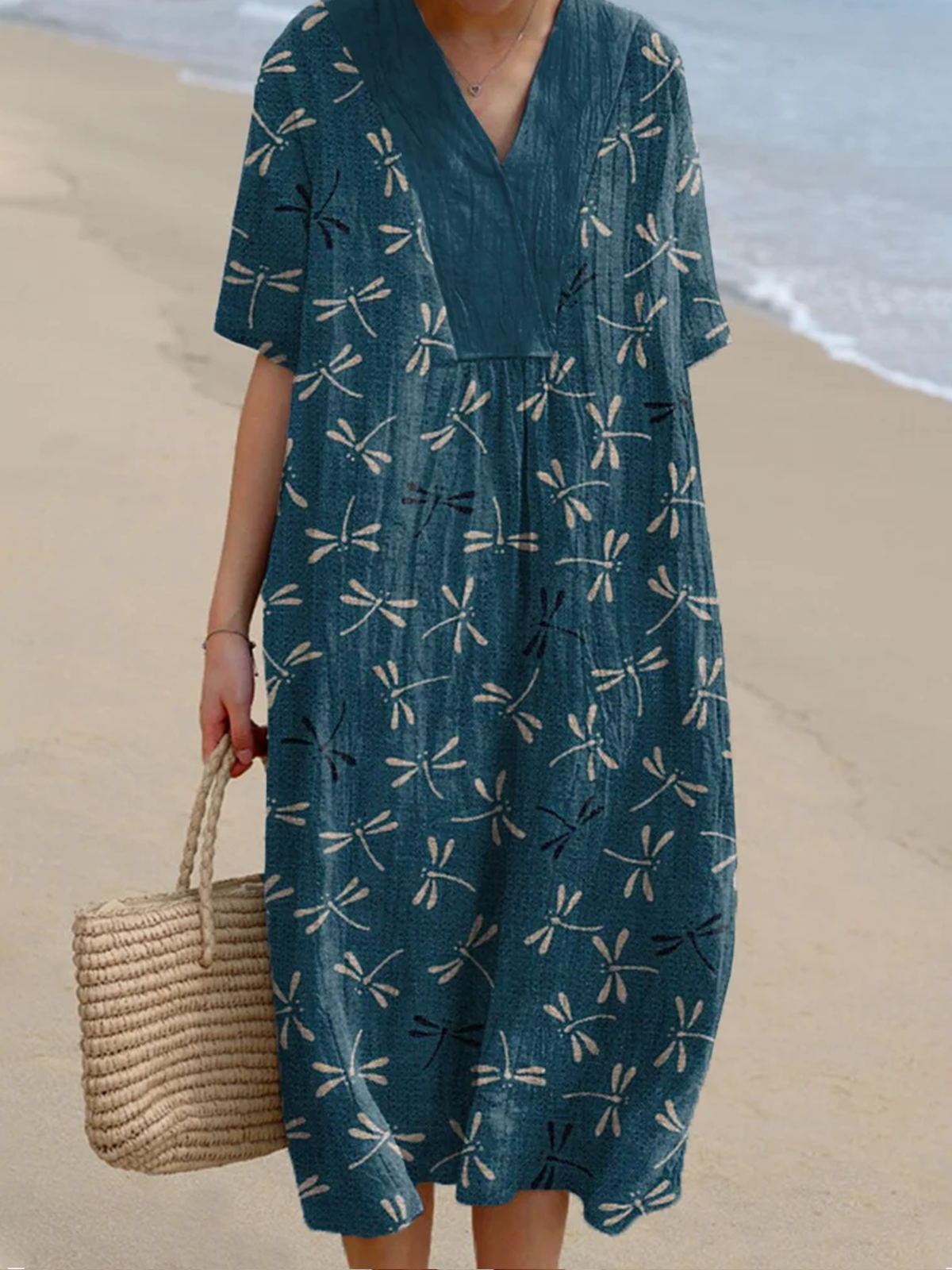 Casual Cotton Dragonfly Dress With No