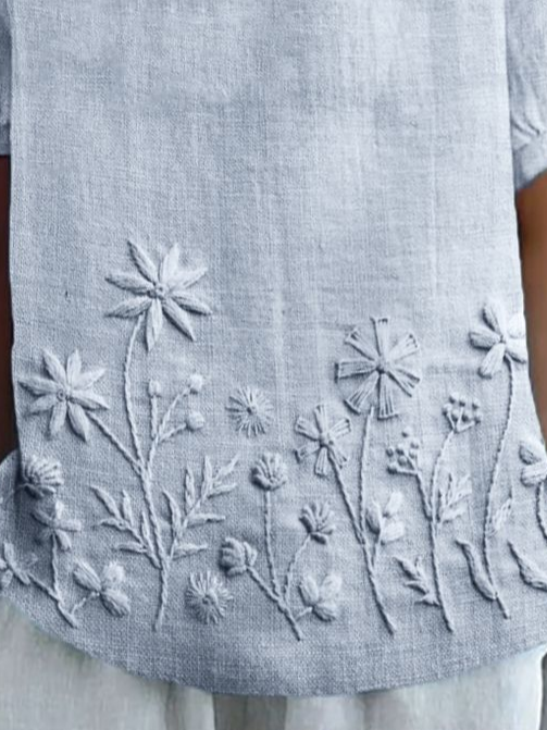 Women's Floral Spring Print Lapel Short Sleeve Shirt