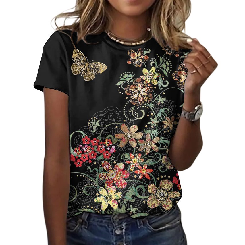 Floral Crew Neck Casual Regular Fit T-Shirt