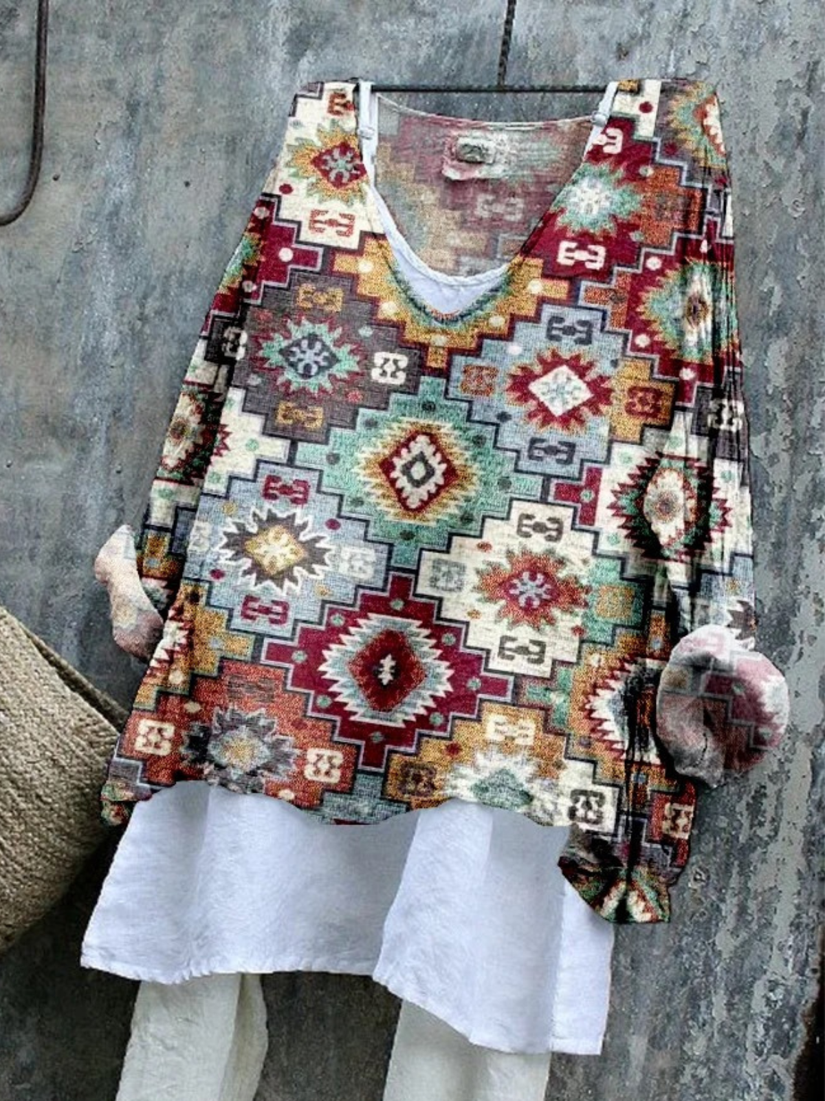 Casual Regular Fit Ethnic Geometry T-Shirt