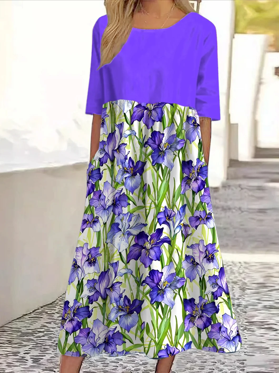 Cotton Floral Casual Dress With No