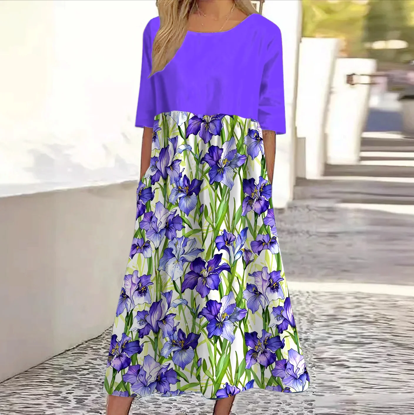 Cotton Floral Casual Dress With No