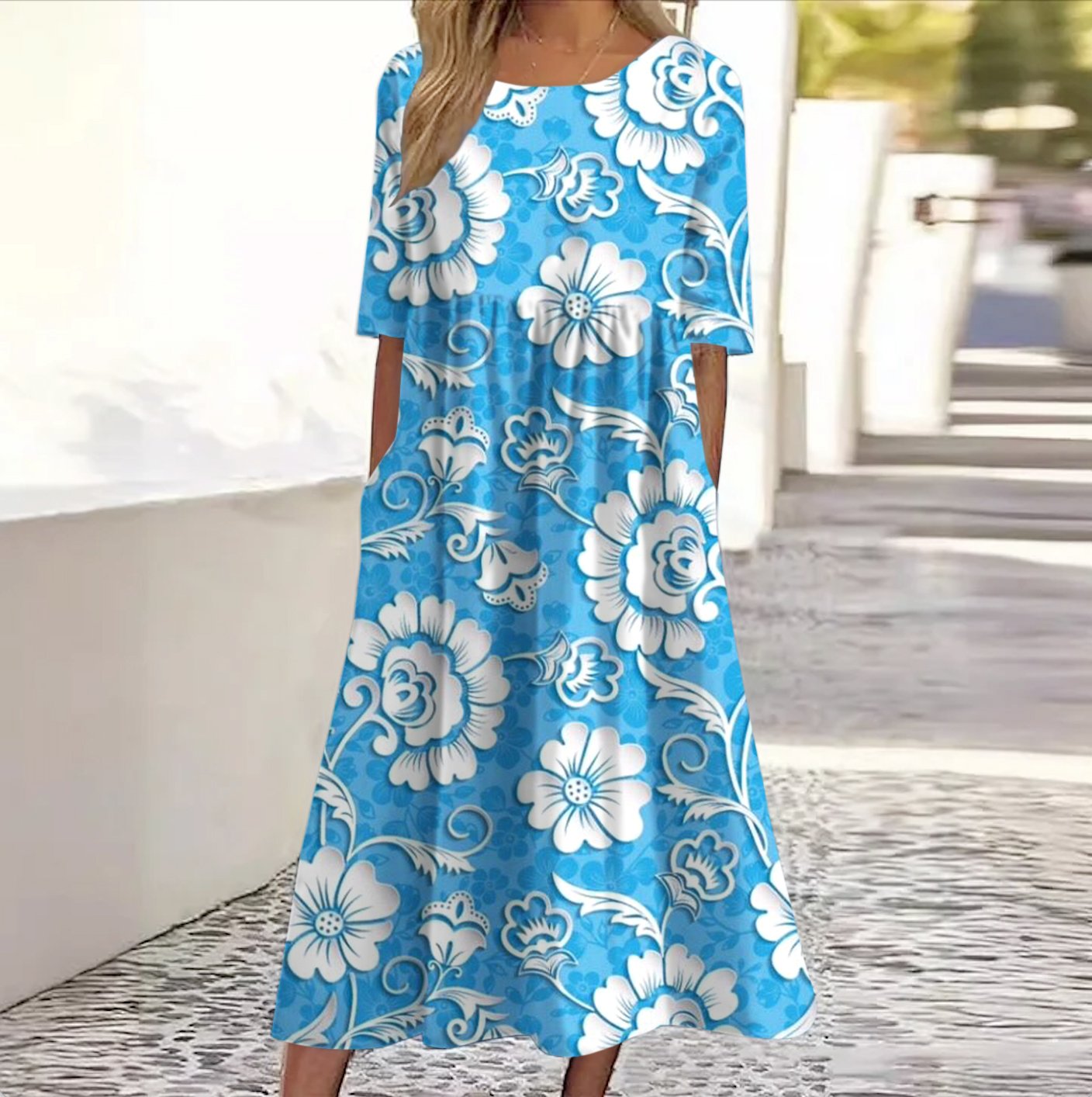 Cotton Regular Fit Crew Neck Casual Dress With No