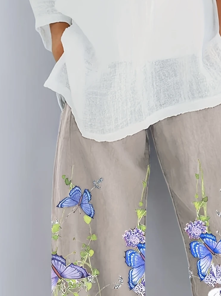 Women's Floral Butterfly Print Casual Pants