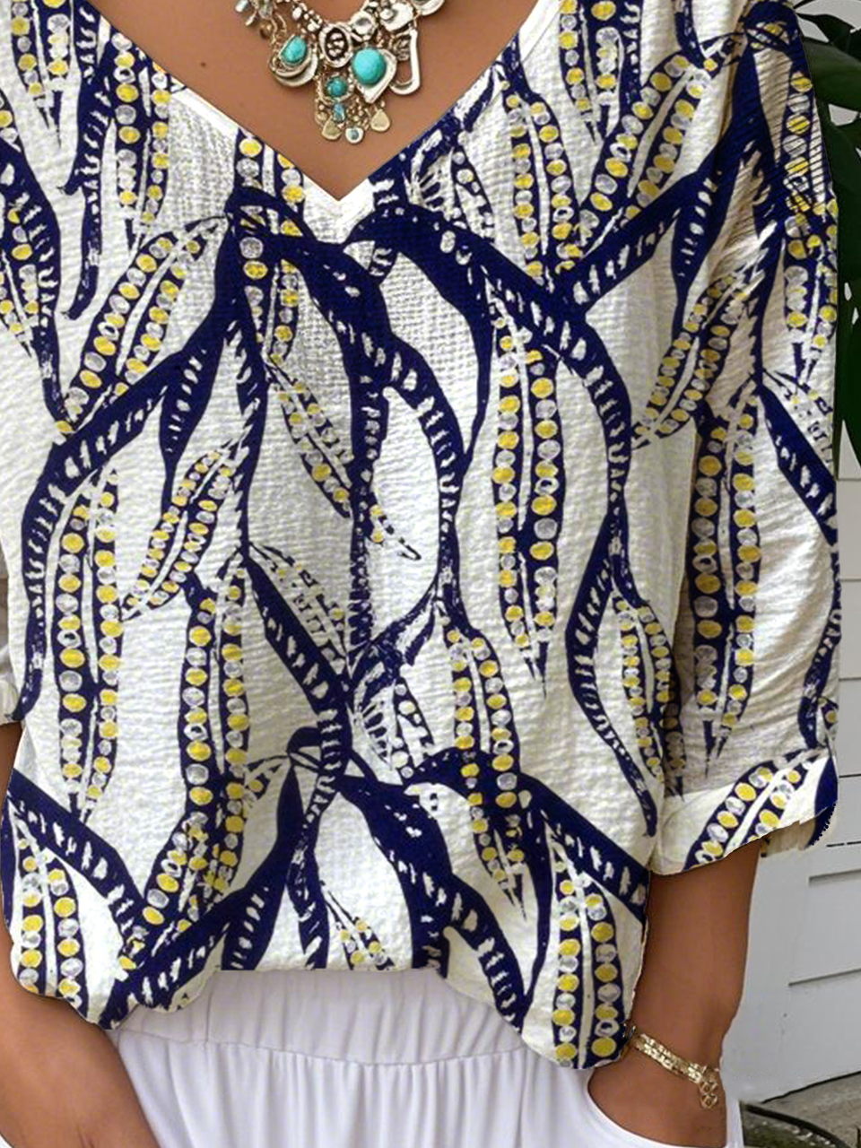Casual Gradient Pattern V Neck Loose T-Shirt
