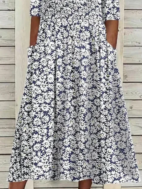 Women's Short Sleeve Summer As Picture Floral Printing Crew Neck Daily Going Out Casual Maxi H-Line Shift Dress Dress
