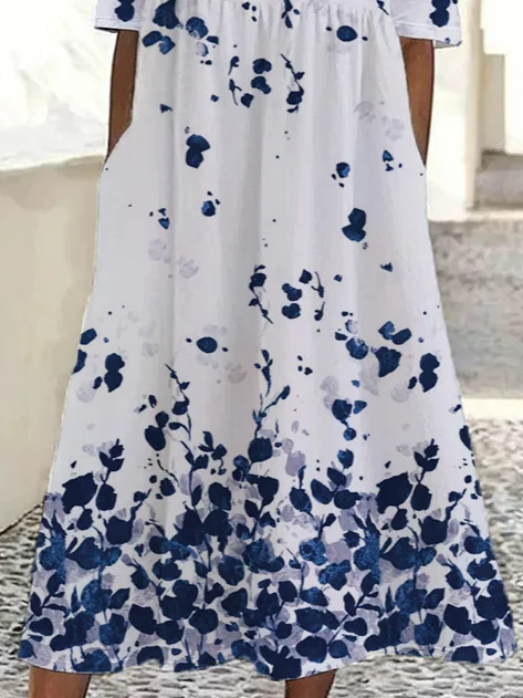 Women's Short Sleeve Summer White Floral Printing Crew Neck Daily Going Out Casual Maxi H-Line Shift Dress Dress