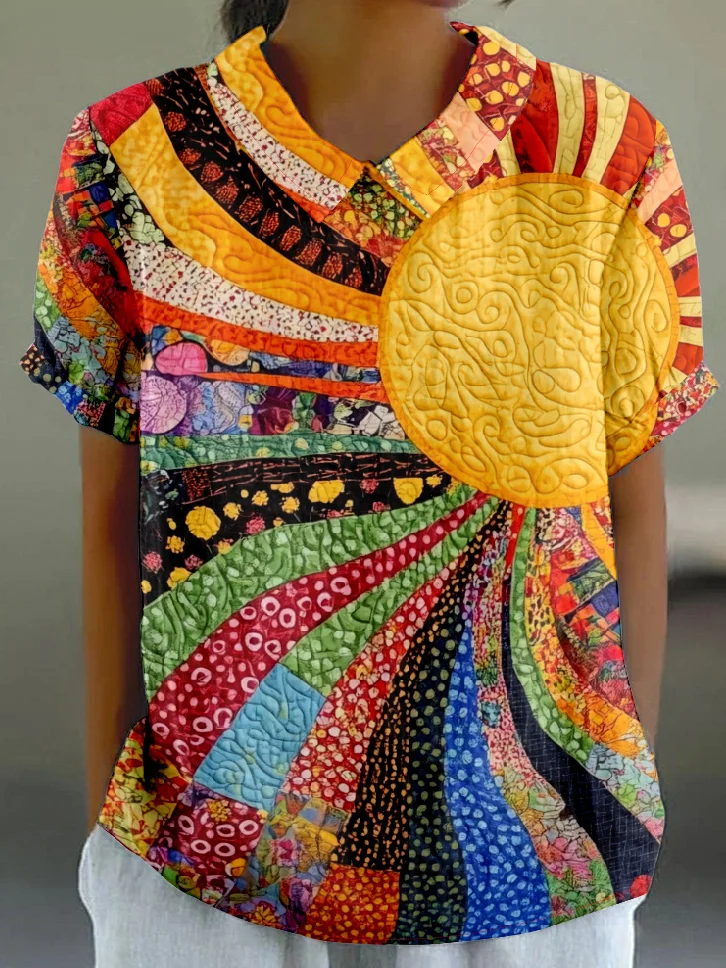 Shawl Collar Multicolor Block Vintage T-Shirt