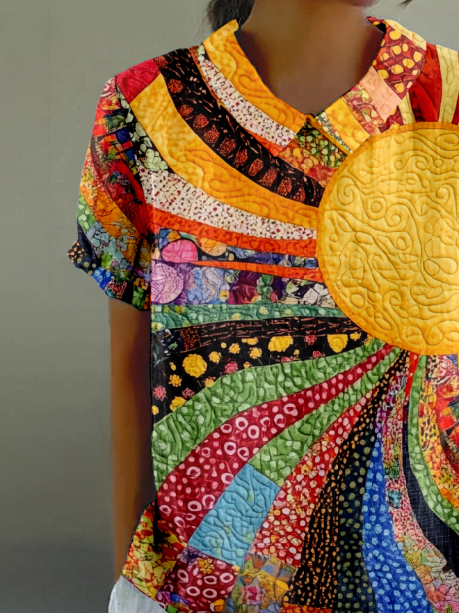 Shawl Collar Multicolor Block Vintage T-Shirt