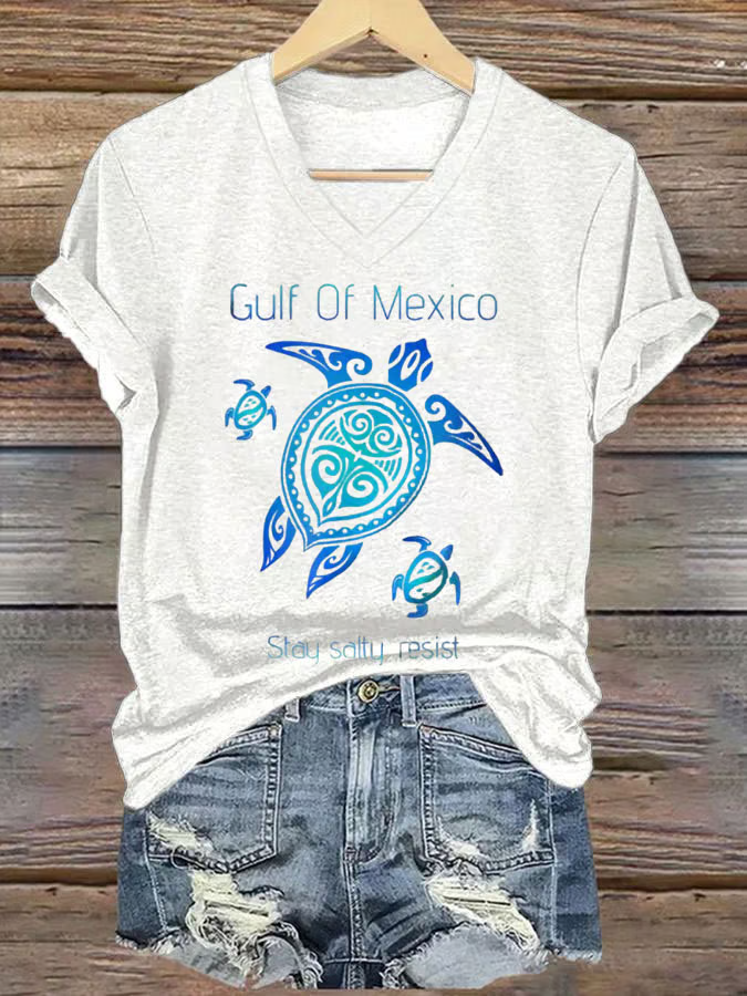 Women's Gulf of Mexico Print V-Neck T-Shirt