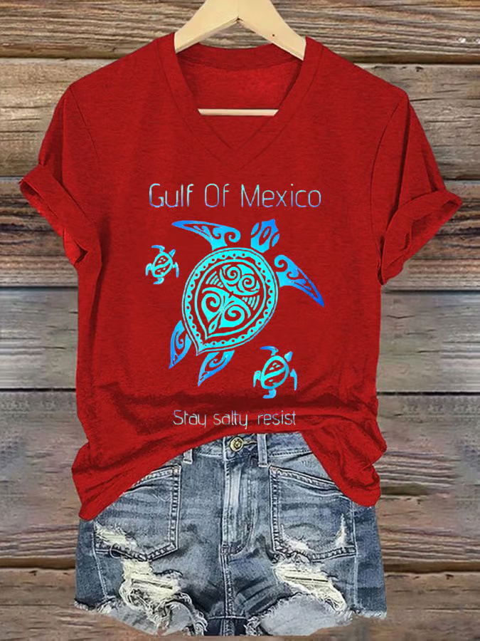 Women's Gulf of Mexico Print V-Neck T-Shirt