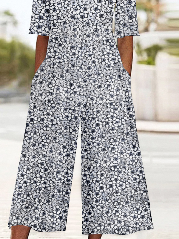 Vintage Floral V Neck Jumpsuit