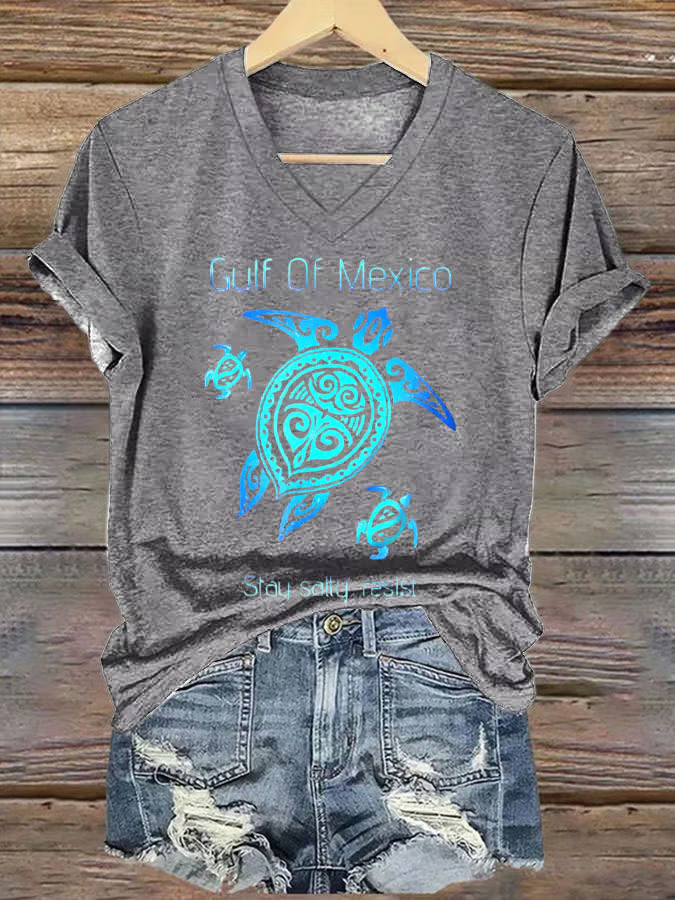 Women's Gulf of Mexico Print V-Neck T-Shirt