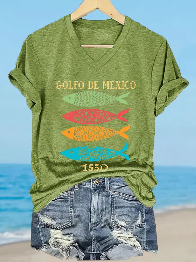 Women's Gulf of Mexico Print V-Neck T-Shirt