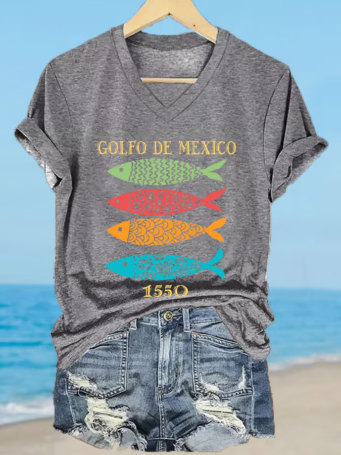 Women's Gulf of Mexico Print V-Neck T-Shirt
