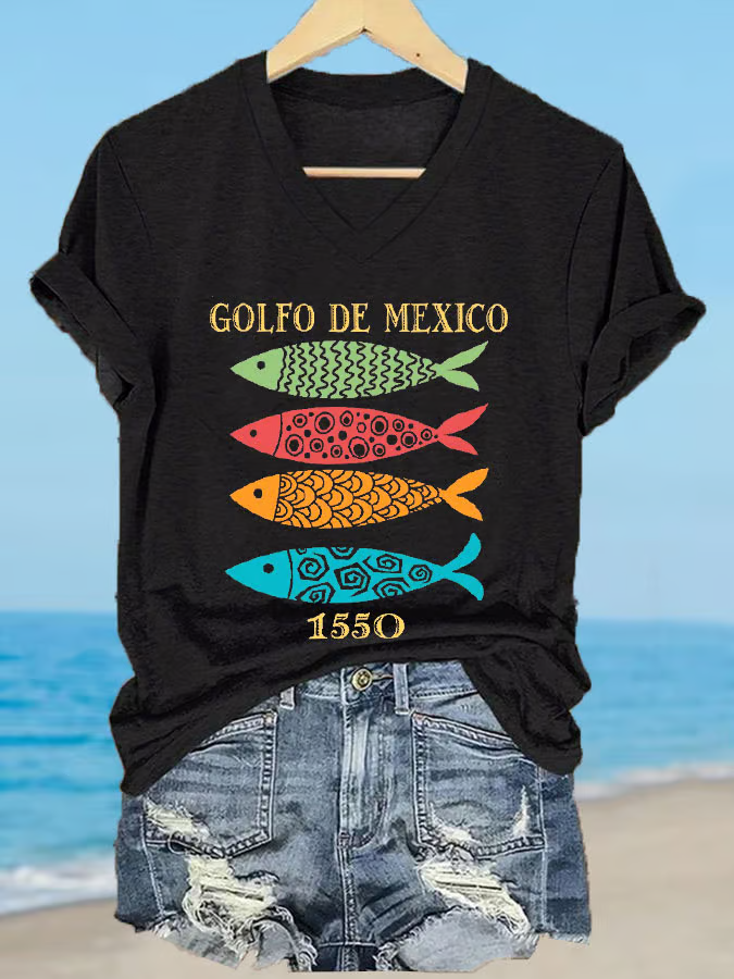 Women's Gulf of Mexico Print V-Neck T-Shirt