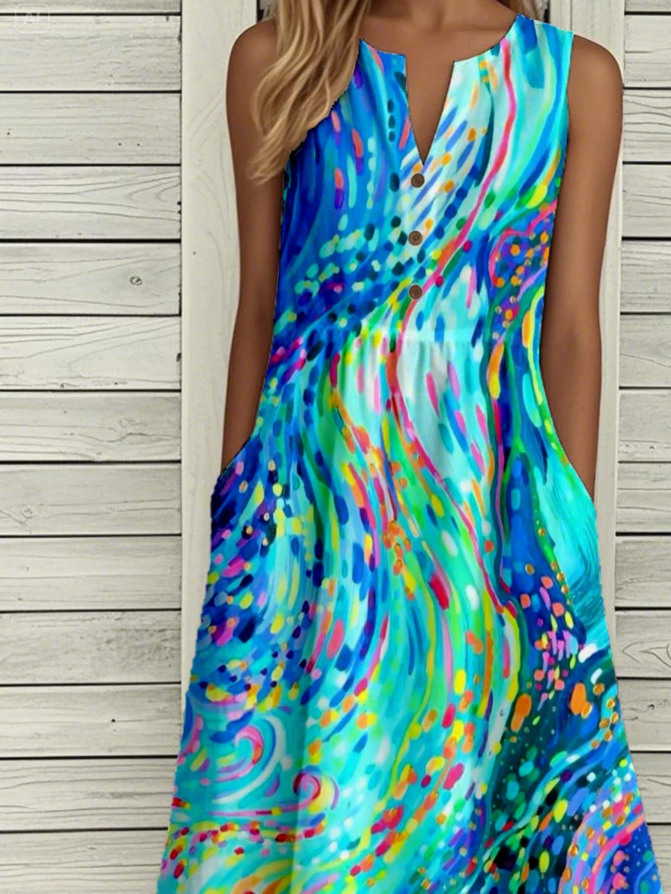 Women's Vintage Floral Art Print Pocket Dress